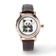Niedlicher Panda, der Bambus-Uhr trägt