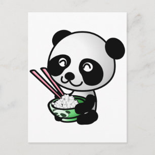 Niedlicher Panda, der Reis aus Bowl mit Chopsticks Postkarte