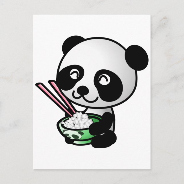 Niedlicher Panda, der Reis aus Bowl mit Chopsticks Postkarte (Vorderseite)