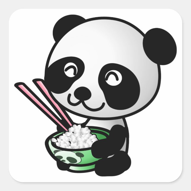 Niedlicher Panda, der Reis aus Bowl mit Chopsticks Quadratischer Aufkleber (Vorderseite)