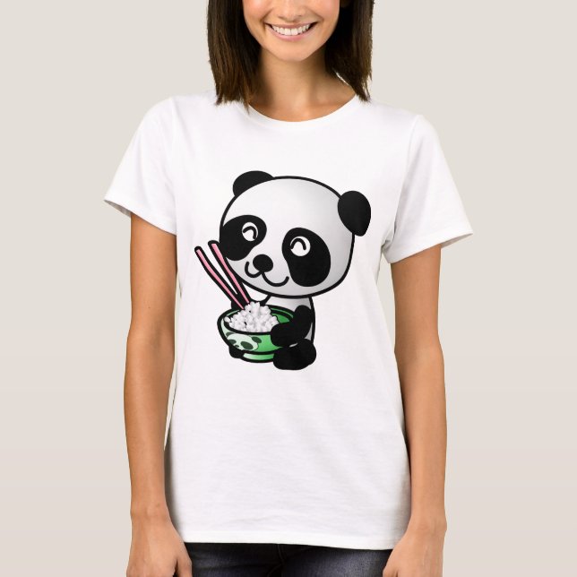 Niedlicher Panda, der Reis aus Bowl mit Chopsticks T-Shirt (Vorderseite)