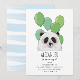 Niedlicher Panda. Geburtstagsparty mit blauen und Einladung