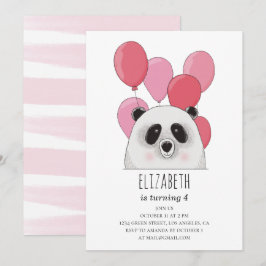 Niedlicher Panda. Hübsches Tier. Rosa Kindergeburt Einladung