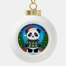 Niedlicher Panda in Weihnachtspullover trägt Santa