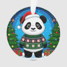 Niedlicher Panda in Weihnachtspullover trägt Santa