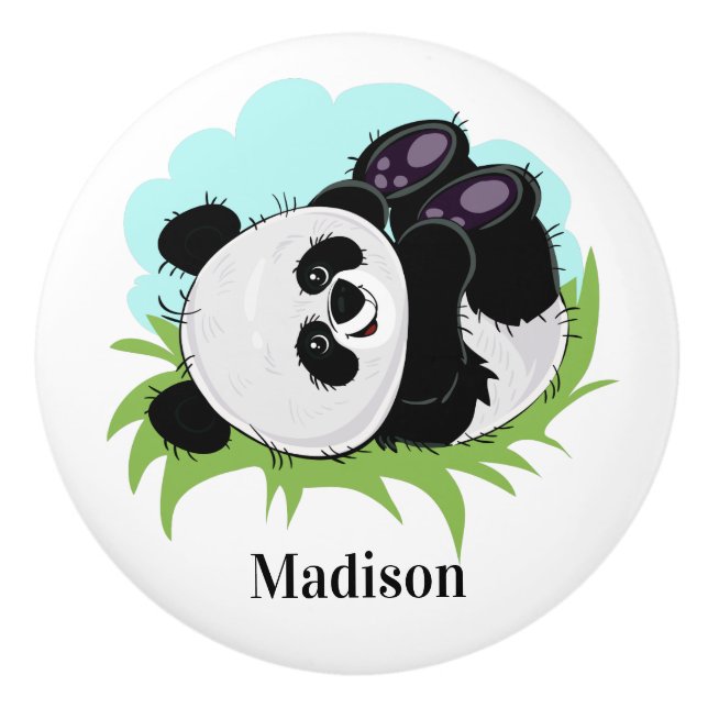 Niedlicher Panda individuelle Name Keramik-Drehkno Keramikknauf (Vorderseite)