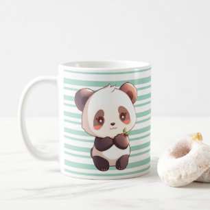 Niedlicher Panda-Kaffeebecher, Minzgrün gestreifte Kaffeetasse