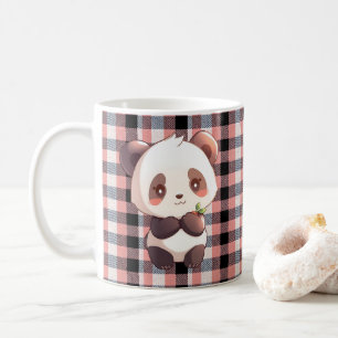 Niedlicher Panda-Kaffeebecher, rosa Büffel-Karo-Ta Kaffeetasse