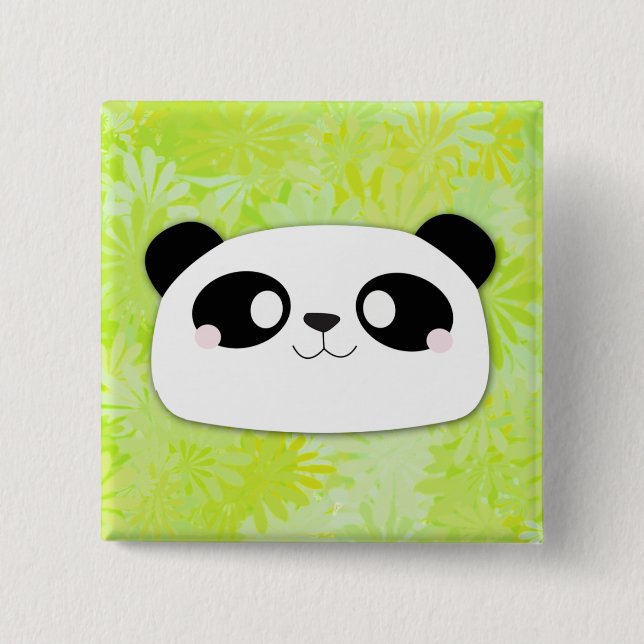 Niedlicher Panda-Knopf (Blumen-Hintergrund) Button (Vorderseite)