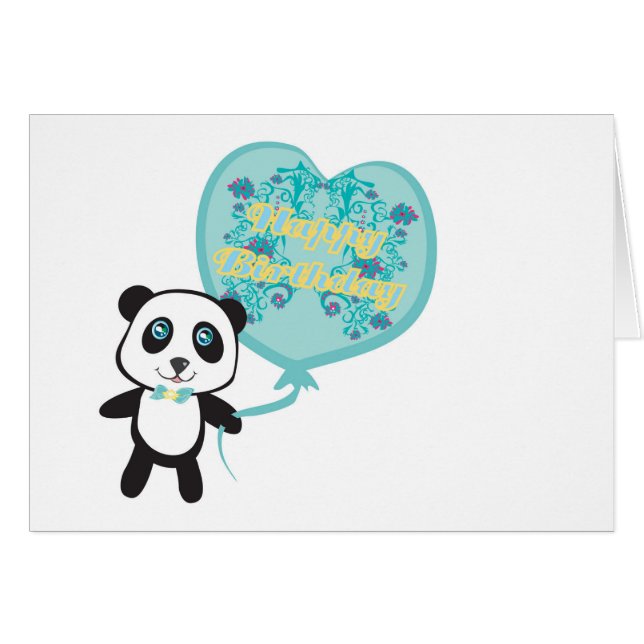 Niedlicher Panda mit Ballon Karte (Vorderseite (Horizontal))