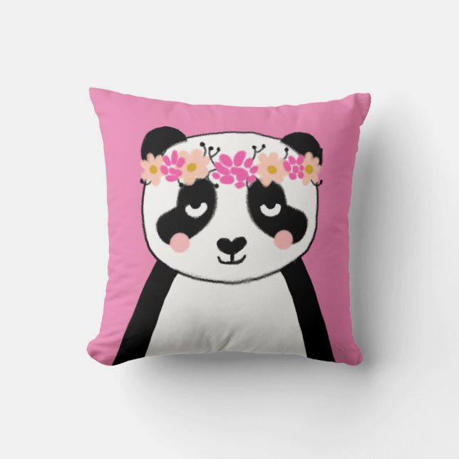Niedlicher Panda mit Blumenmädchenraum-Kissendekor Kissen (Vorderseite)