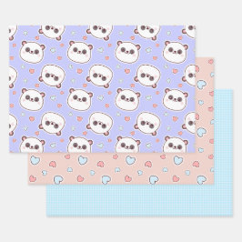 Niedlicher Panda mit Geburtstagsherzen Geschenkpapier Set