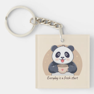 Niedlicher Panda mit Kaffee Schlüsselanhänger