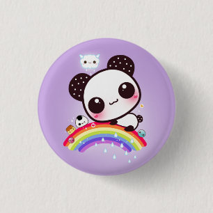 Niedlicher Panda mit kawaii Nahrung auf Regenbogen Button
