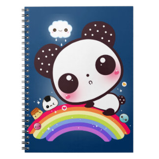 Niedlicher Panda mit kawaii Nahrung auf Regenbogen Notizblock