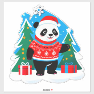 Niedlicher Panda mit Weihnachtsmannmütze und Weihn Aufkleber