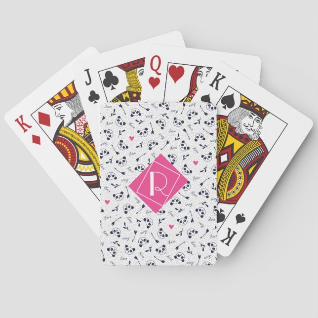 Niedlicher Panda-Muster-Monogramm-Entwurf Spielkarten (Rückseite)