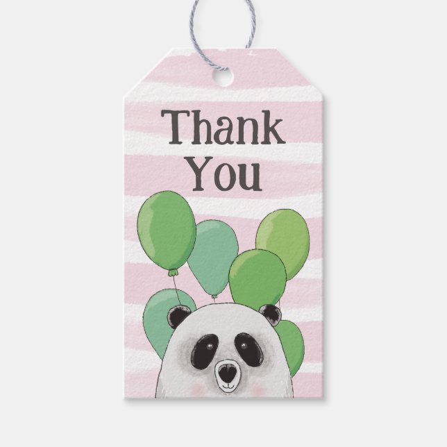 Niedlicher Panda. Rosa und grüner Kindergeburtstag Geschenkanhänger (Vorderseite)