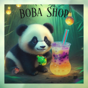 Niedlicher Panda-Tee mit Blase, Boba-Tee Fensteraufkleber
