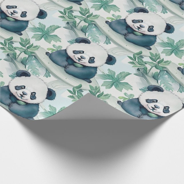 Niedlicher Panda- und Bambusbaum Geschenkpapier (Ecke)