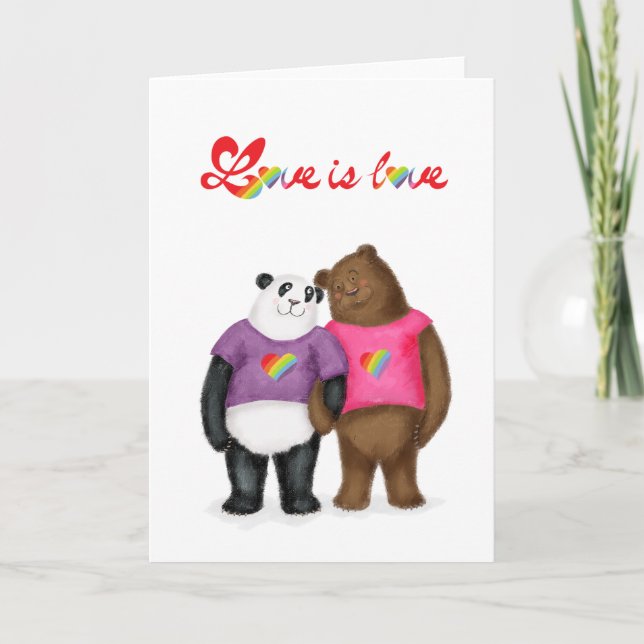 Niedlicher Panda und Braunbär "Liebe ist Liebe" Karte (Vorderseite)