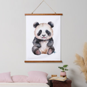 Niedlicher Panda Wandteppich Mit Holzrahmen