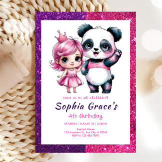 Niedlicher Panda zum Geburtstag der Prinzessin Einladung