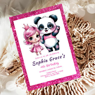 Niedlicher Panda zum Geburtstag der Prinzessin Einladung