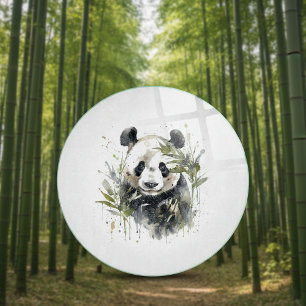 Niedlicher Panda zwischen Bambus Wasser Farbe Schneidebrett