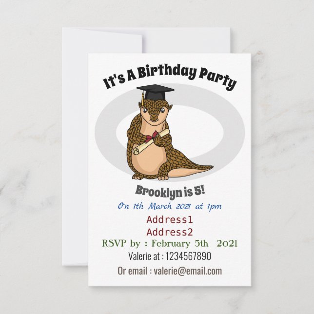 Niedlicher Pangolin-schließ-Cartoon Einladung (Vorderseite)