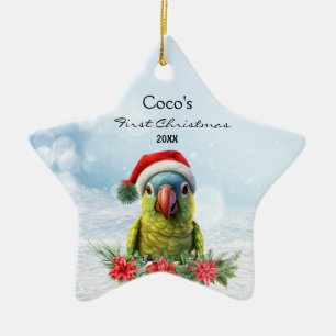 Niedlicher Papagei in Weihnachtsmannmütze Personal Keramik Ornament