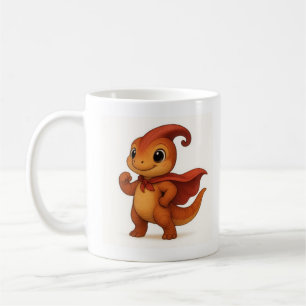 Niedlicher Parasaurolophus Cartoon – Dino‑Held mit Kaffeetasse