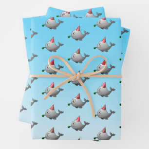 Niedlicher Party Whale Geschenkpapier Set
