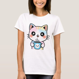 Niedlicher Pastel Kawaii Katze mit Aufkleber für d T-Shirt