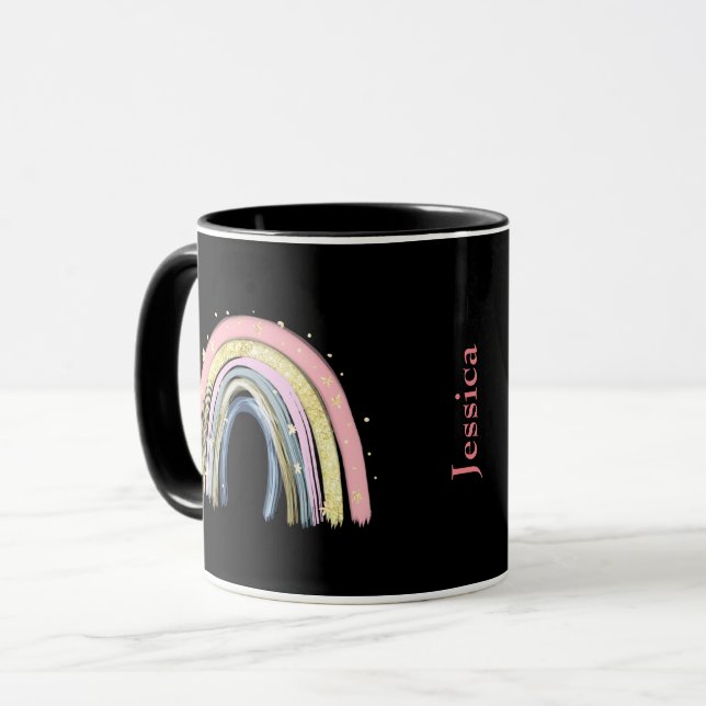 Niedlicher Pastel Rainbow Individuelle Name Tasse (Vorderseite Links)