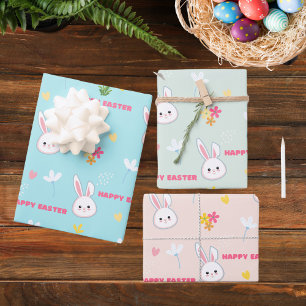 Niedlicher Pastelfrühling blüht Bunny Happy Oaster Geschenkpapier Set