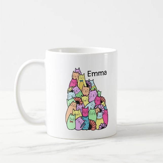 Niedlicher Pastell Cat Pile Kaffeecup Kaffeetasse (Links)