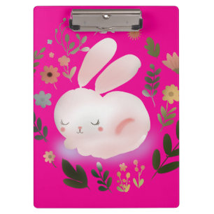 Niedlicher Pastell-Frühlingshase-Blumenkranz-Kinde Klemmbrett