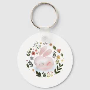 Niedlicher Pastell-Frühlingshase-Blumenkranz-Kinde Schlüsselanhänger