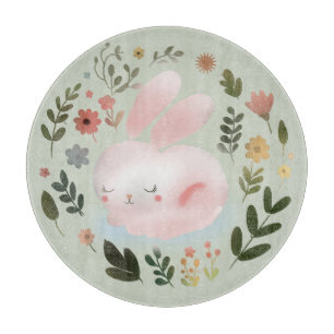 Niedlicher Pastell-Frühlingshase-Blumenkranz-Kinde Schneidebrett