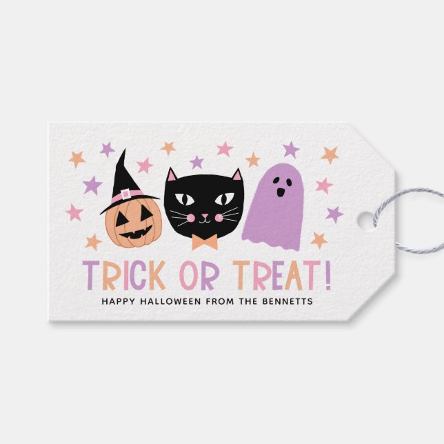 Niedlicher Pastell Halloween Trick oder Treat Blac Geschenkanhänger (Vorderseite (Horizontal))