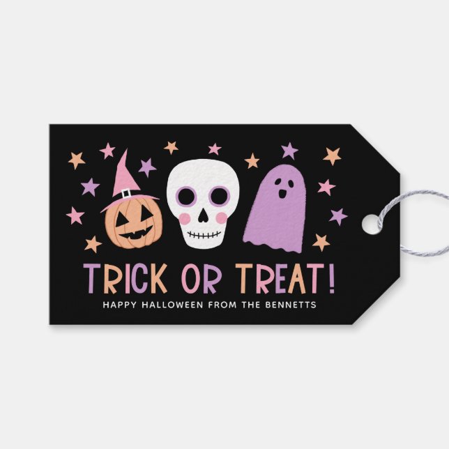 Niedlicher Pastell Halloween Trick oder Treat Whit Geschenkanhänger (Vorderseite (Horizontal))