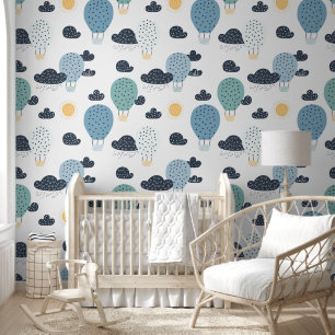 Niedlicher Pastell Heißluftballon in Wolkenjunge K Tapete