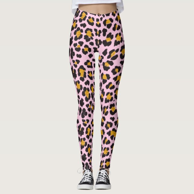 Niedlicher Pastell Pink Leopard Gold Glitzer Leggings (Vorderseite)