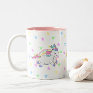 Niedlicher Pastell Unicorn-Regenbogengeburtstag Zweifarbige Tasse
