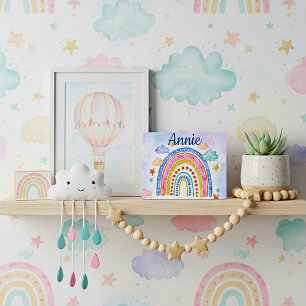 Niedlicher pastellfarbener Regenbogen personalisie Fotoplatte