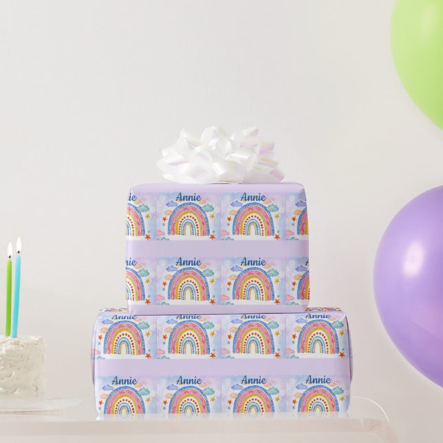 Niedlicher pastellfarbener Regenbogen personalisie Geschenkpapier (Partygeschenke)