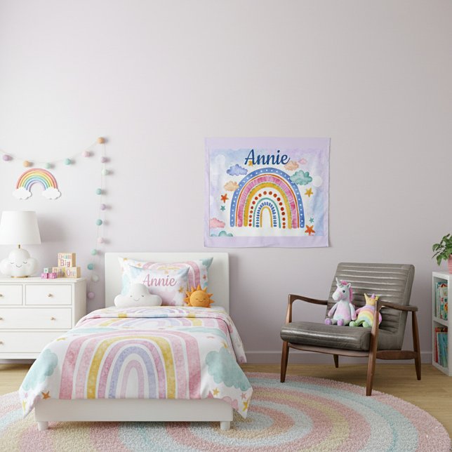 Niedlicher pastellfarbener Regenbogen personalisie Wandteppich (Von Creator hochgeladen)