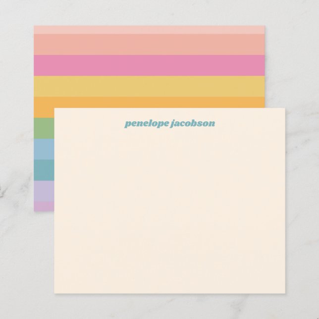 Niedlicher Pastelstreifen Personalisiert Stationer (Vorne/Hinten)