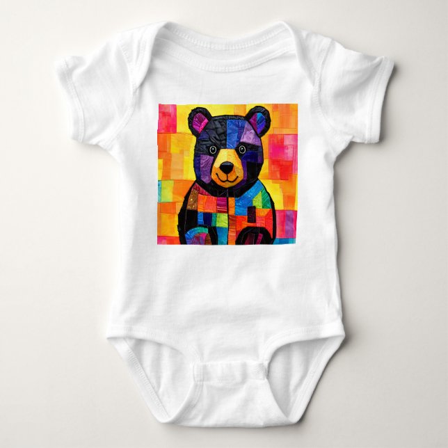 Niedlicher Patchwork-Bär Baby Strampler (Vorderseite)